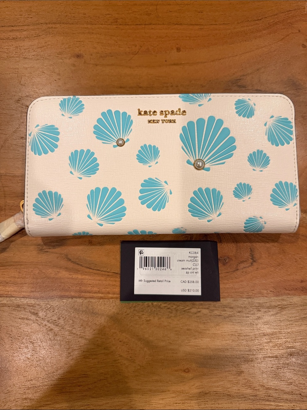 NWT Kate Spade Morgan Seashell Embossed Zip Around Continental Wallet